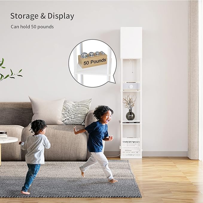 SUNMORY Floor Lamp with Shelves, Standing Lamps for Living Room, White