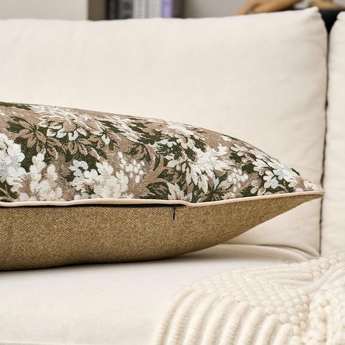 Yangest Neutral Floral Pillow Cover 14 x 36 Inches, Vintage Chenille Accent Throw Pillow Cover Soft Decorative Farmhouse Accent Couch Pillow Cover for Living Room Bedroom, Green