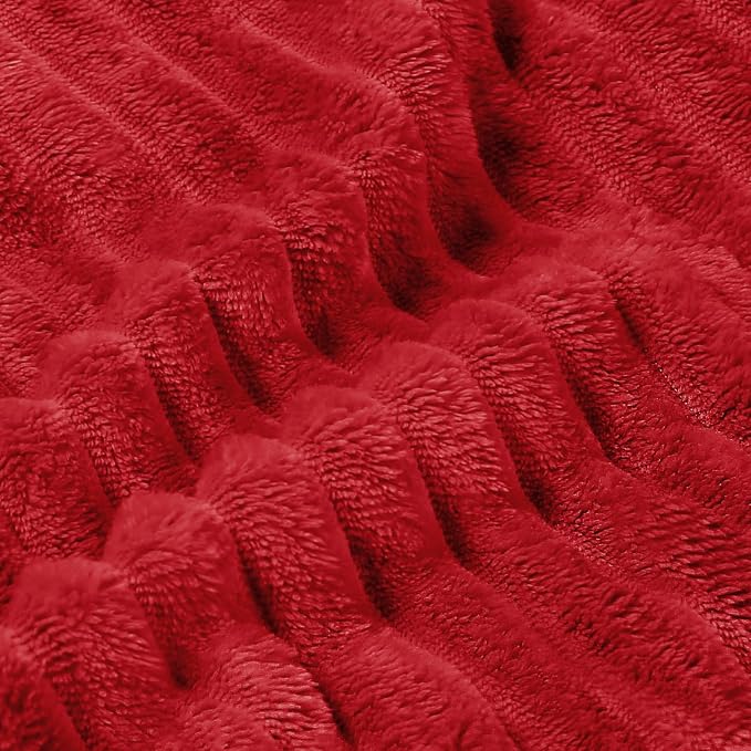 BEDELITE 3D Ribbed Jacquard Red Blankets Queen Size for Bed, 90x90 Inch | Soft Warm Decorative Fluffy Blanket, Cozy Fuzzy Lightweight Plush Fleece Throw Blankets for Bed, Room Decor, Gift for Women