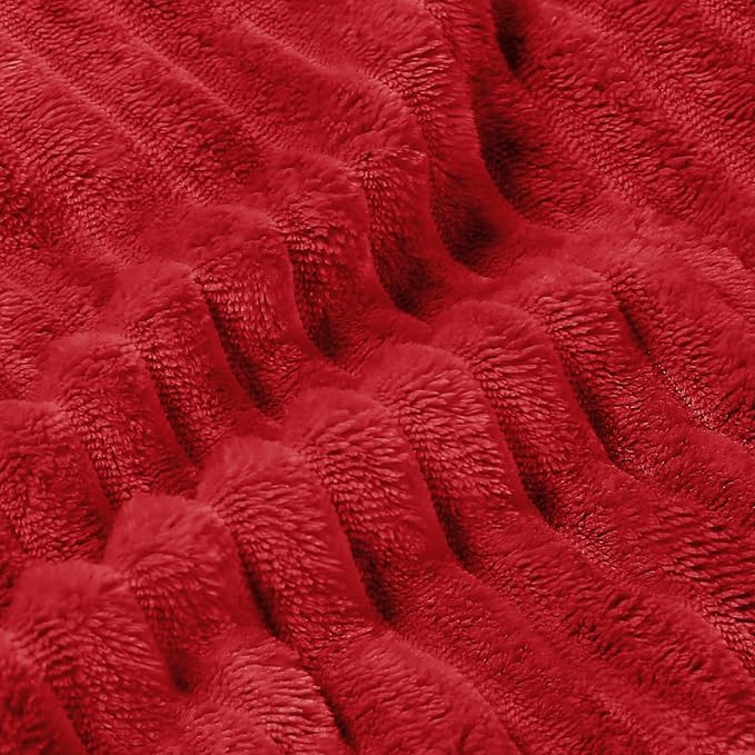 BEDELITE 3D Ribbed Jacquard Red Fleece Throw Blanket for Couch, 50x60 Inch | Soft Warm Decorative Fluffy Blanket, Cozy Plush Lightweight Fuzzy Throw Blanket for Bed Sofa Home Room Decor, Gift for Women