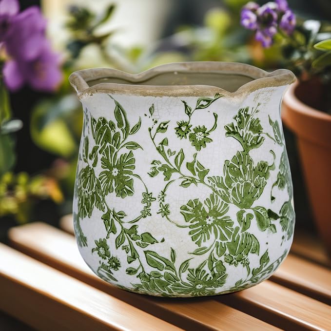 Dosayes Rustic Ceramic Pot for Plant, 6 Inch Vintage Flower Pot (Green)