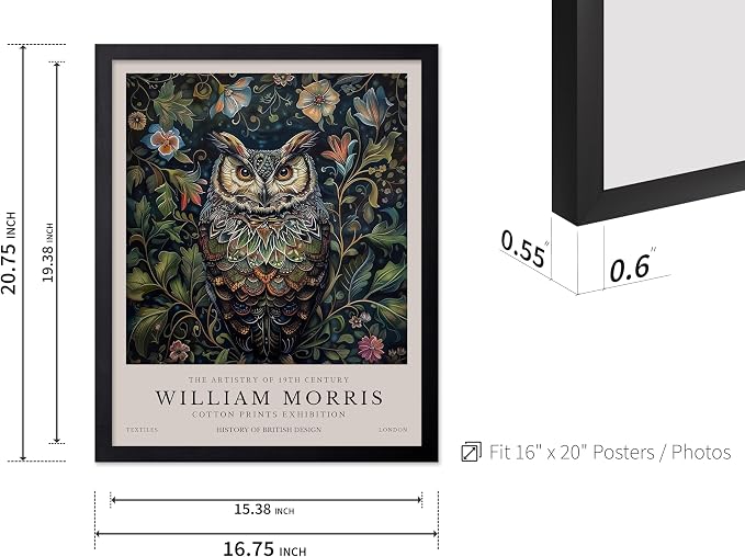 Poster Master William Morris Poster - Owl Print - Bird Art - Botanical Art - Flower Design - Exhibition Artwork - Animal Illustration - Floral Illustration - Aesthetic Design - Office or Bedroom Decor - 16x20 Black Framed