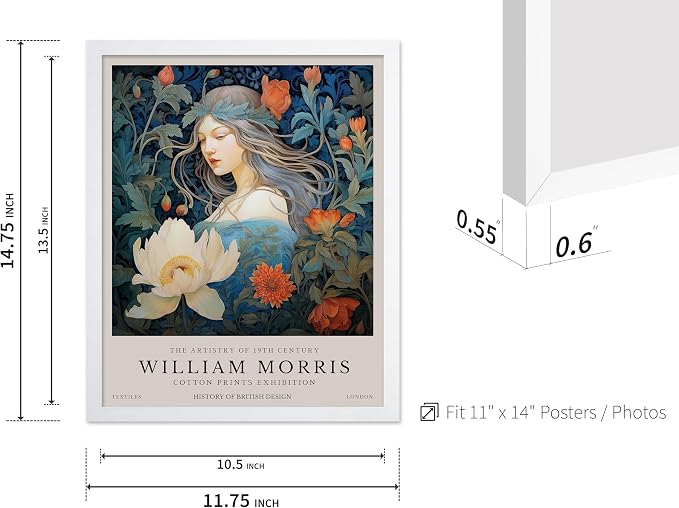 Monem Art William Morris Poster - Woman and Flowers Art Print - Lady Art - Floral Design - Flower Illustration - Aesthetic Bedroom or Living Room Decor - 11x14 White Framed