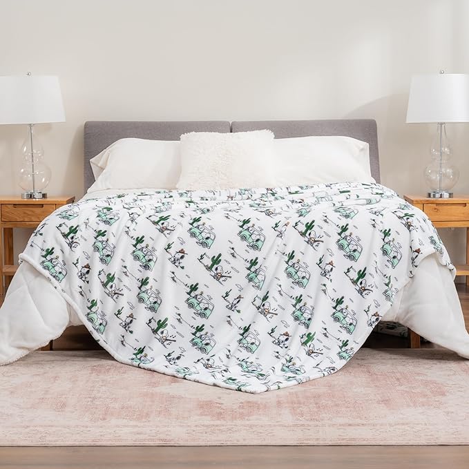 Berkshire Blanket Peanuts® VelvetLoft® Cute Character Snoopy Plush Blanket,Snoopy Desert Travel White,King 90 in x 108 in (Official Peanuts® Product)
