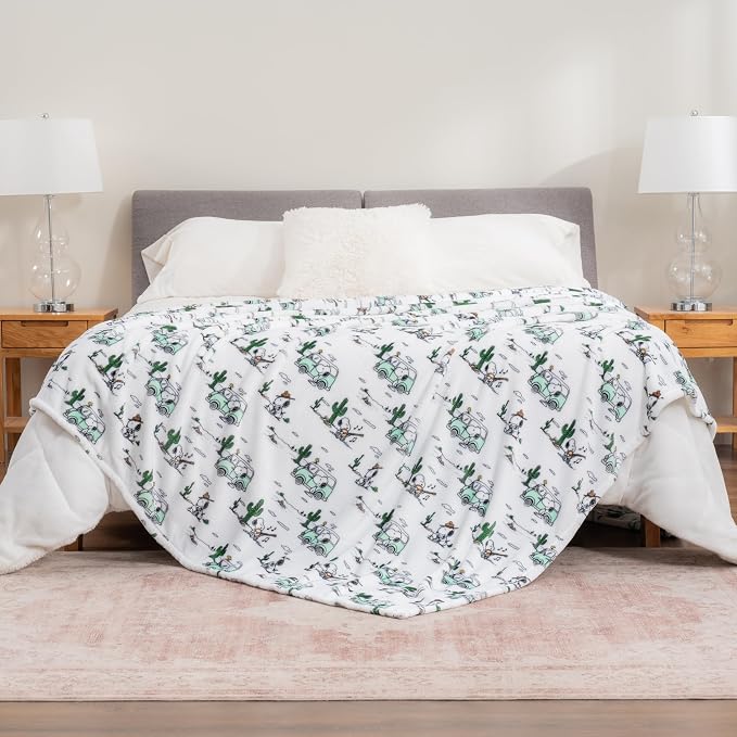 Berkshire Blanket Peanuts® VelvetLoft® Cute Character Snoopy Plush Blanket,Snoopy Desert Travel White,Twin 60 in x 90 in (Official Peanuts® Product)
