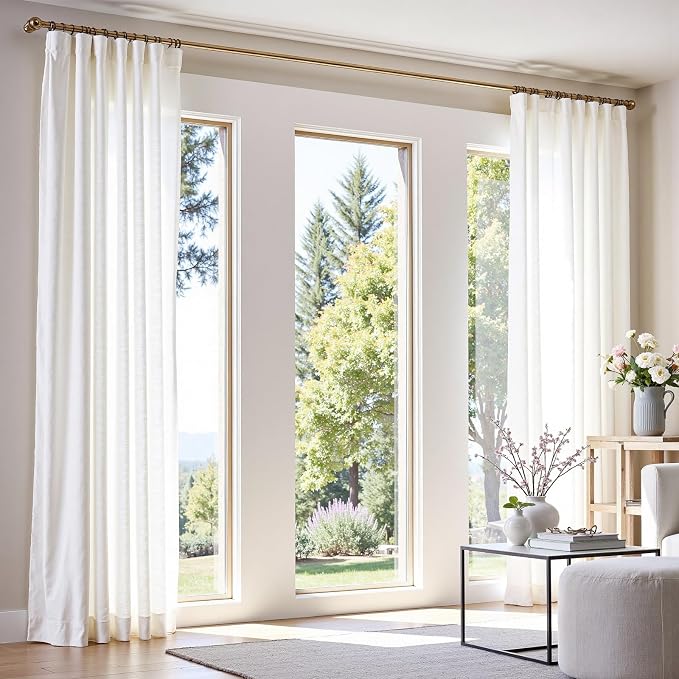 jinchan Linen Curtains Light Filtering Back Tab 50x84 Inch 2 Panels White | Semi Sheer Curtains 84 inch length for Bedroom Living Room, Modern Farmhouse Drapes with Rod Pocket, Natural Boho Curtains