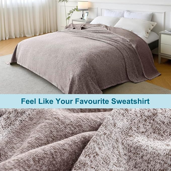 KAWAHOME Summer Sweatshirt Throw Blanket for Bed Lightweight Soft Thin | Breathable Jersey Blankets for Hot Sleepers in Air-Conditioned Room, Home Decor Holiday Gift, 50 X 60 Inches, Heather Brown