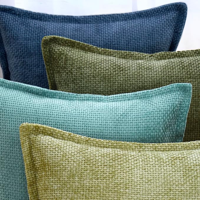 MADIZZ Decorative Chenille Velvet Throw Pillow Covers Set of 2 Soft Boho Textured Neutral Couch Throw Pillow for Bed Modern Farmhouse Home Decor for Sofa Livingroom Turquoise 12x20 Inch