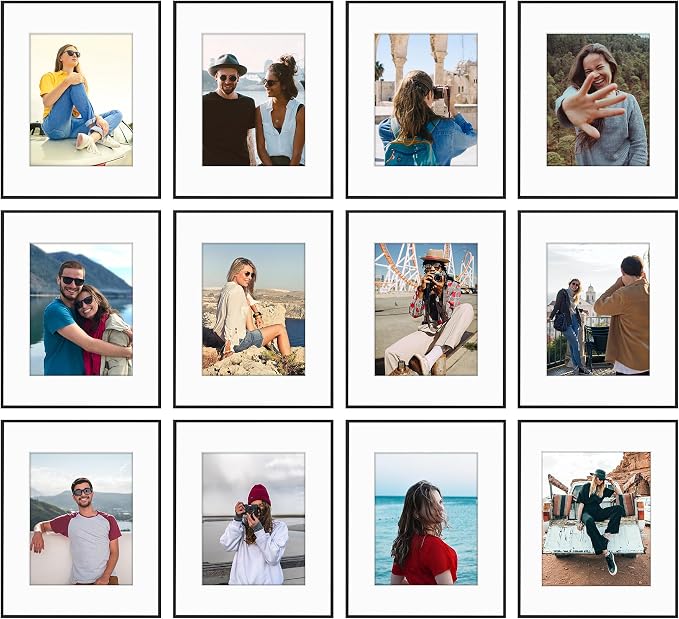 Frametory 12 Pack 16x20 Aluminum Frame with Mat for 11x14 Photo, Black