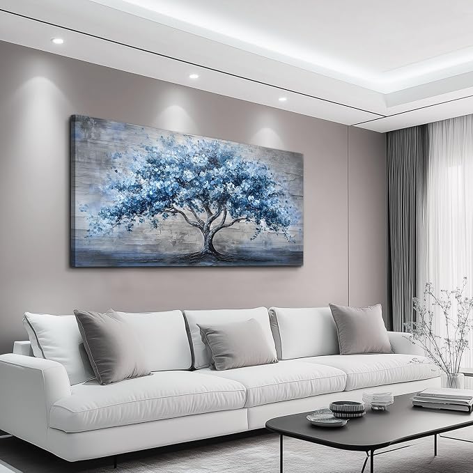 KELIYUAN Canvas Wall Art For Living Room Bedroom Wall Decor Office Dining room Abstract Art Blue Tree Painting Room Hallway Wall Home Decoration Prints Artwork Picture Ready To Hang 20x40 Inches