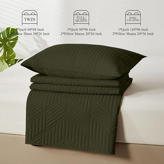 Davulos Twin Quilt Bedding Set,Green Ultrasonic Quilt Set Reversible Microfiber Bedspread,Lightweight Soft Modern Geometric Coverlet Set for All Seasons(1 Quilt,1 Pillow Sham)