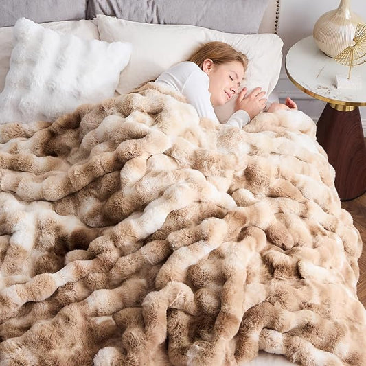 NEWCOSPLAY Faux Fur Thick Bubble Twin Blanket for Couch, Tie Dye, 60"x80" | Luxury Fluffy Thick Warm Bubble Blanket for Couch Sofa Bed 1000GSM, Soft Plush Cozy Decorative Throw, Gift for Women Men
