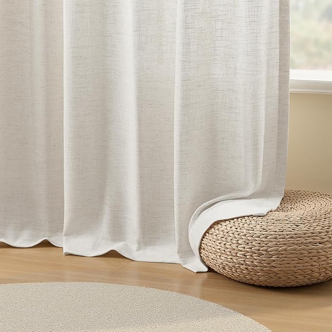 IVAPUPU Extra Wide Pleated Linen Curtains Semi Sheer Drapes Light Filtering | Living Room, Pinch Pleated, Sliding Door, Linen Blend, Hook Rings, Memory Shape, Privacy, Soft, 60x102, Beige White, 1 Panel