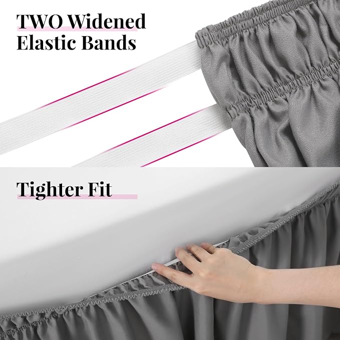 RIMELA Gray King Size Bed Skirt 18 Inch Drop, Elastic Bed Skirts Cal King Dust Ruffle, Light Grey Bedskirt for Adjustable Bed Base Solid Fade Resistant Silky Fabric Machine Washable Easy to Install | Solid Ruffled, Easy to Use, No Mattress Lifting, Wri...