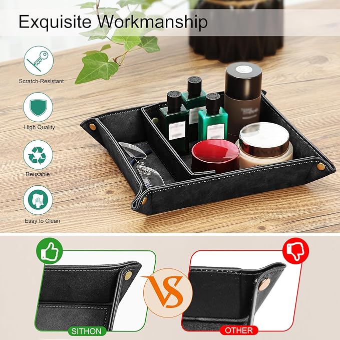SITHON Valet Tray Desktop Storage Organizer with 2 Compartments