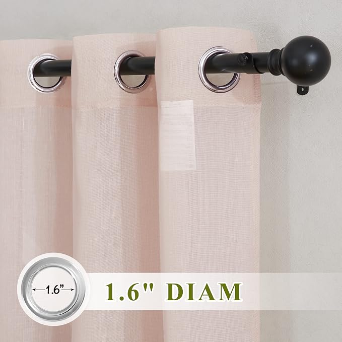 NICETOWN Linen Textured Semi Sheer Bedroom Curtains, Grommet Top Casual 84" Long Thick Semitransparent Flax Sheer Window Treatment Privacy for Nursery, 1 Panel = 36" W, 2 Panels, Dusty Blush