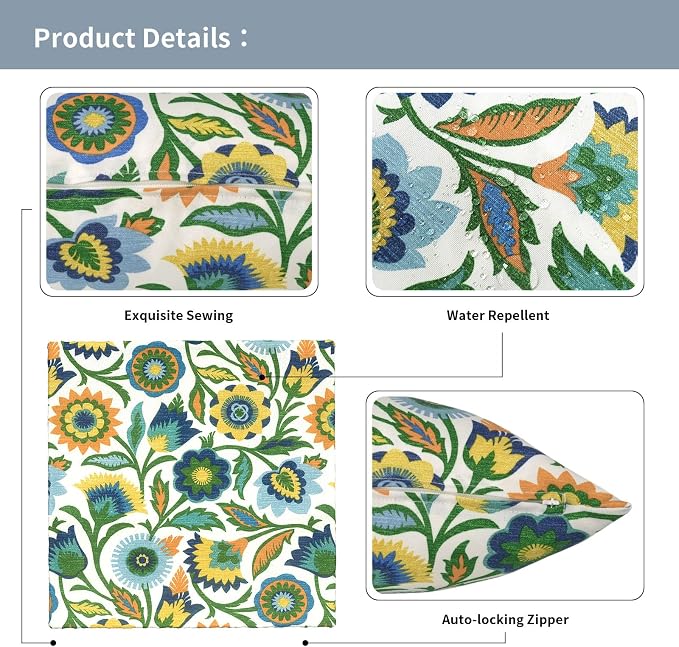 Outdoor Pillow Covers Waterproof 20x20 Inch Set of 2 Fiesta Floral Decorative Outside Patio Furniture Cushion Cases Decor for Porch Garden