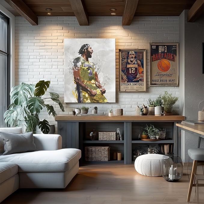 Anthony Davis Basketball Canvas Wall Art, Sports Player Poster, 12x16 Inch | Abstract splash ink athletic artwork, motivational sports wall decor for teen boys room, bedroom, living room, gym or office