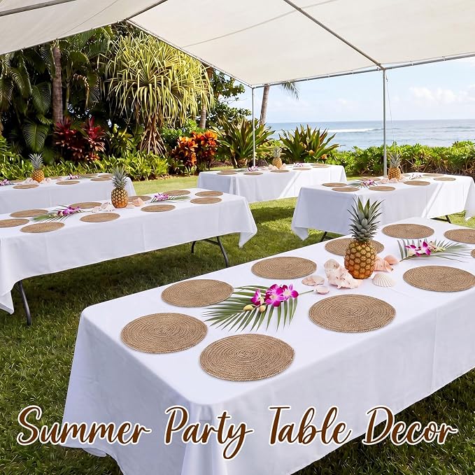 12 Inch Round Woven Placemats Set of 12 Burlap Boho Jute Charger Bulk Rustic Vintage Natural Brown Heat Resistant Dining Table Mat for Wedding Farmhouse Craft Home Kitchen Summer Party Decor