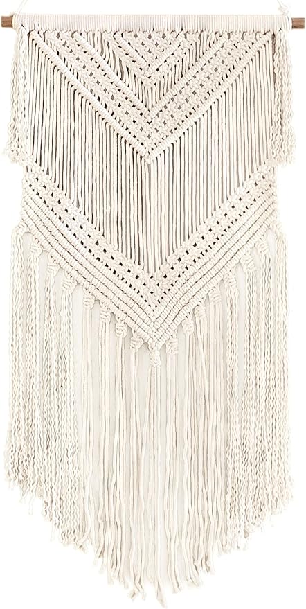 Livalaya Boho Macrame Woven Wall Hanging Beige 16 in x 36 in Modern Bohemian Tapestry wall Art Decor for House, Apartment, Dorm, Bedroom, Nursery, Party Decorations, Wedding, Wall Ornament