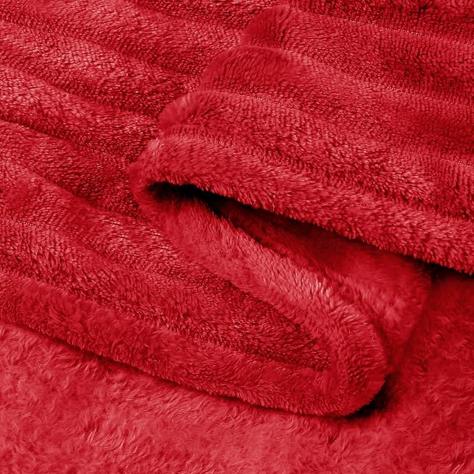 BEDELITE 3D Ribbed Jacquard Red Fleece Twin Blanket for Bed, 60x80 Inch | Soft Warm Decorative Fluffy Blanket, Cozy Plush Lightweight Fuzzy Throw Blanket for Couch Sofa Room Decor, Gift for Women