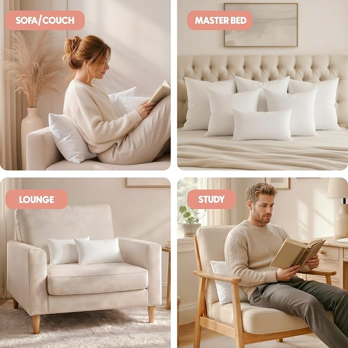 Utopia Bedding 16x24 Pillow Inserts, White Throw Pillows for Couch, 2 Pack | Indoor cushion inserts for bed, sofa & couch, Supportive & fluffy decorative pillows for everyday comfort, Set of 2, White