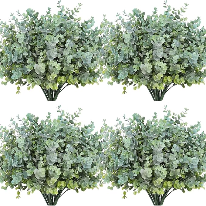 RECUTMS 12 Bundles Artificial Eucalyptus Plant Stems Branch 13In Dusty Blue | Plastic Boxwood Shrubs Greenery,No Maintenance,Long-term Reuse,Table Arrangement,Farmhouse Garden Vase Outdoor Planter Decor