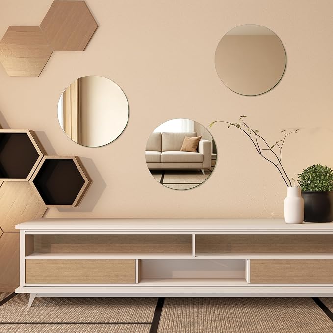 10 inch Frameless Glass Round Mirror for Wall Decor, 2mm Thin Thick | High Clear No Distortion Glass Circle Mirror for Bathroom, Home Decor, Round Mirror Tray Plate Panel for Table Centerpiece