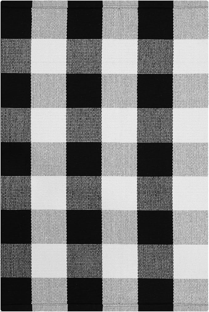 KOZYFLY Buffalo Plaid Area Rugs 2x3 Ft Black and White Checkered Rug Washable Front Door Mat Hand Woven Cotton Outdoor Rug Small Rug for Front Porch Kitchen Entryway Patio Bathroom | Washable Front Door Mat, Woven Cotton Outdoor Rug, Indoor Small Rug f...