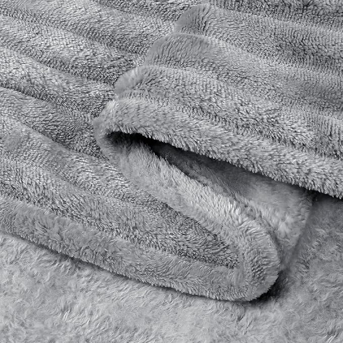 BEDELITE 3D Ribbed Jacquard Grey Blankets Queen Size for Bed, 90x90 Inch | Soft Warm Decorative Fluffy Blanket, Cozy Fuzzy Lightweight Plush Fleece Throw Blankets for Bed, Room Decor, Gift for Women