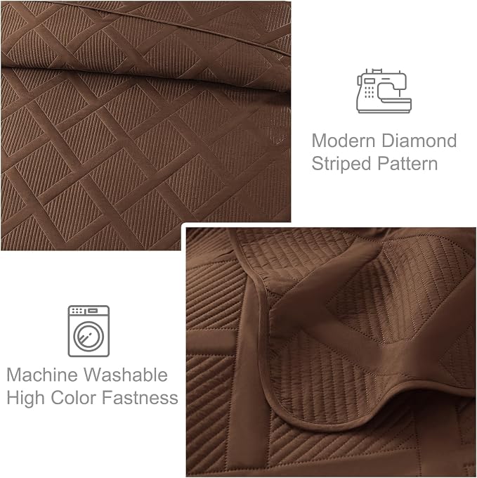 Exclusivo Mezcla Twin Size Quilt Set, Brown | Soft Bedspreads with 1 Pillow Sham, Modern Striped Pattern, Lightweight Bedding Set Coverlets for All Seasons, 68x88 Inch