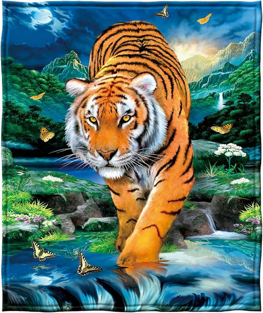 Dawhud Direct Moonlight Tiger Fleece Blanket for Bed 50x60 Inches Tiger Fleece Throw Blanket for Women, Men and Kids Super Soft Plush Tiger Blanket Throw Fleece Blanket Animal Blanket - Queen Size