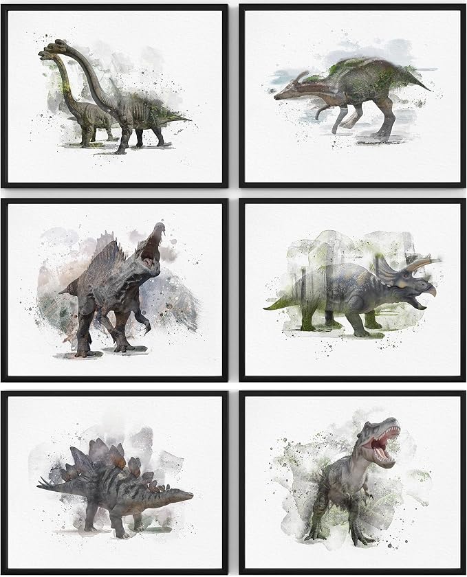 DREAM BIG PRINTABLES Double Exposure Dinosaur Art Prints (Set of 6) - 8x10s | Living Room Decor for Animal Lovers | Room Decor Aesthetic