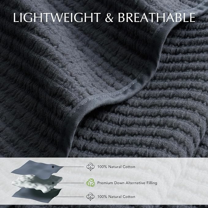 EVERGRACEHOME Cotton Ribbed Matelassé Coverlet Set, Queen, Midnight Blue | Soft Lightweight Bedspread, 3 Pieces, Breathable Cozy Oversized Quilted Bedding Set for All Seasons, with 2 Pillow Shams