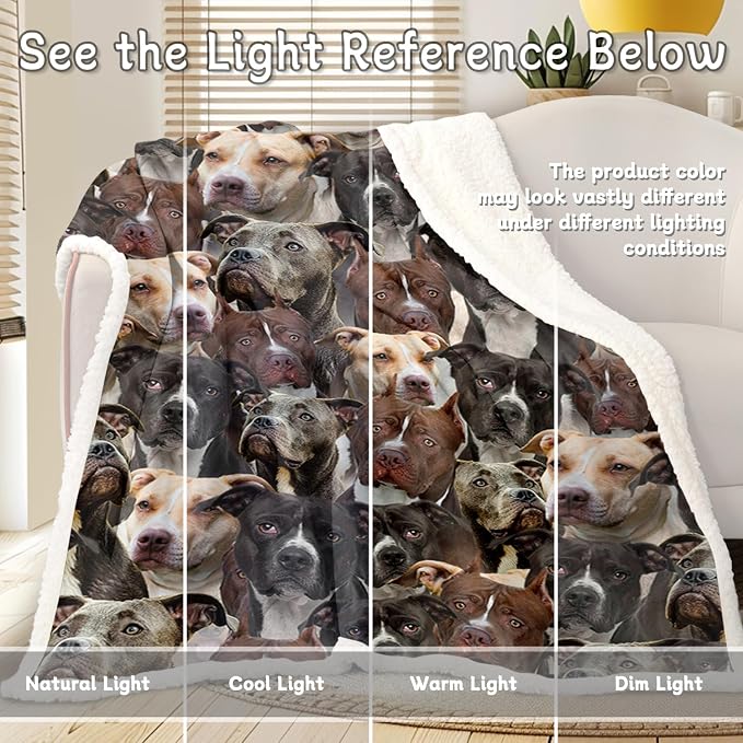 BlessLiving Pitbull Blanket and Throws for Adults - Fuzzy Dog Blanket, Cute Pit Bull Sherpa Fleece Throw (60" x 80")