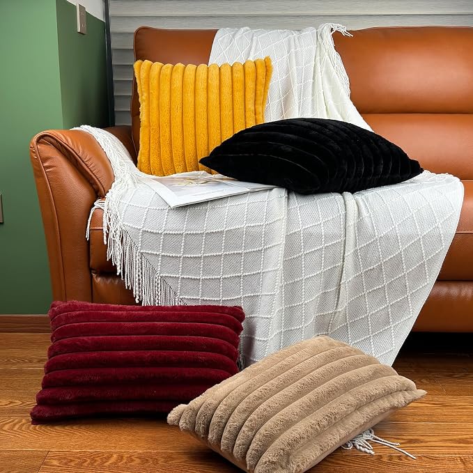 COTEY 20x20 Decorative Faux Fur Throw Pillow Covers Set of 2- Black