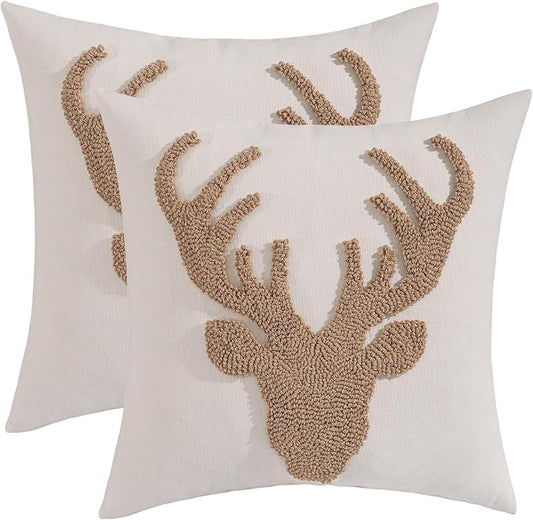 LUOYEHK Christmas Yellow Reindeer Pillow Covers 18x18 Set of 2 Farmhouse Rustic Throw Pillows Winter Holiday Merry Christmas Cushion Covers for Couch Sofa Bed