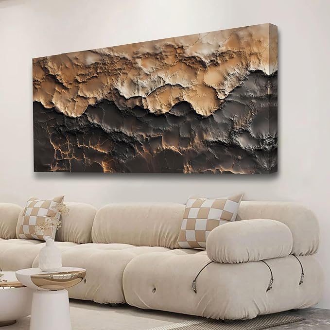 Earthy Texture Picture Print Canvas Wall Art Living Room Dining Room Office Study Bedroom Wall Decor Earthy Texture Landscape Abstract Wall Art Prints Modern Golden Brown Landscape Artwork - 20x40 in