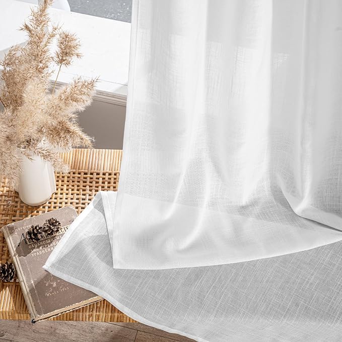 MIULEE White Linen Curtains 94 Inch Long 2 Panels for Bedroom Living Room | Soft Thick Linen Textured Back Tab Window Drapes, Semi Sheer Light Filtering, Rod Pocket, Modern Farmhouse Decor
