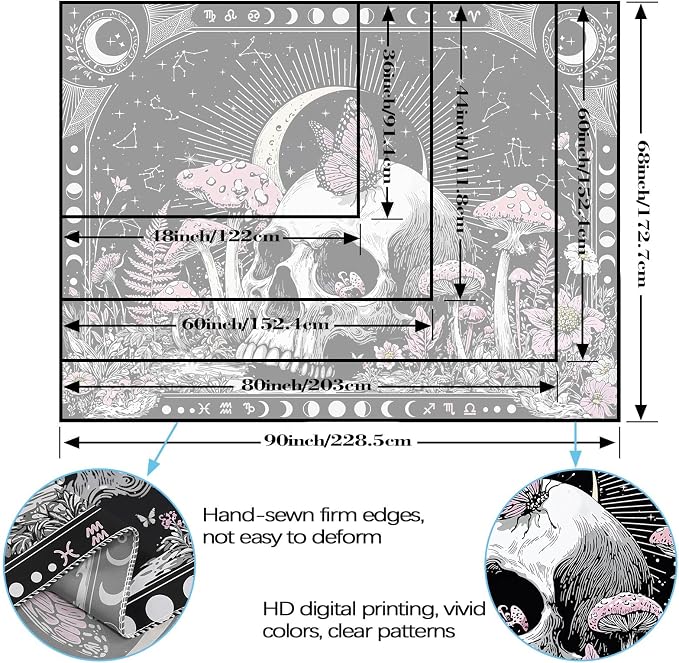 Accnicc Gothic Skull Tapestry Goth Skeleton Butterfly Mushroom Tapestries Wall Hanging Witchy Plant Floral Celestial Constellation Large Tapestry for Bedroom Living Room Dorm 80 x 60 inch