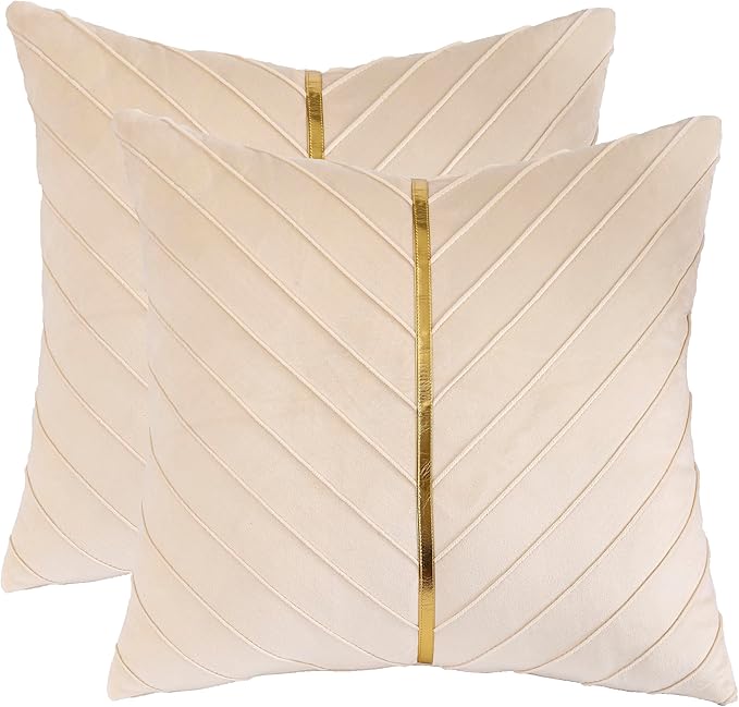 Velvet Throw Pillow Covers 26x26 inch Pack of 2 Gold Decor Cream
