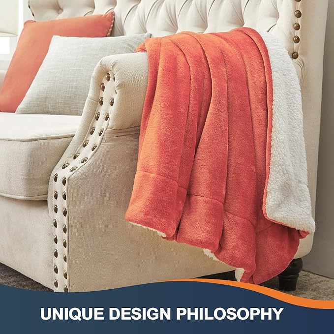 Walensee Sherpa Fleece Blanket (Queen Size 90”x90” Coral) Plush Throw Fuzzy Super Soft Reversible Microfiber Flannel Blankets for Couch, Bed, Sofa Ultra Luxurious Warm and Cozy for All Seasons