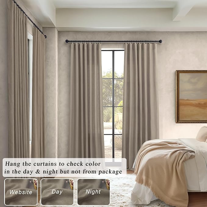 Pitalk Taupe Curtains 84 Inches Long for Living Room 2 Panel Sets Burlap Curtain Back Tab Neutral Modern Farmhouse Window Privacy Semi Sheer Linen Drape Pinch Pleated Look Curtain Dark Brown 84 Length