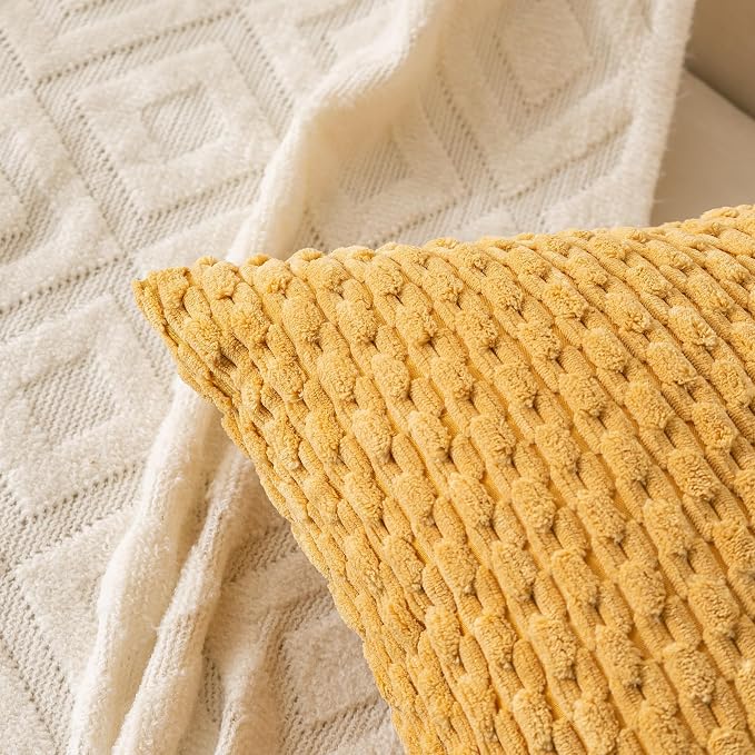 Set of 4 Yellow Olive Aqua Decorative Throw Pillow Covers 16x16 Inch Corduroy Pillow Covers for Bed Couch Sofa Living Room Soft Square Cushion Cases