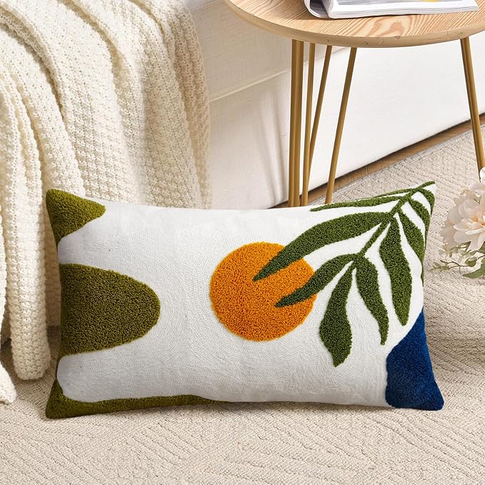 Adabana Boho Lumbar Pillow Cover 12x20 Inch Embroidered Throw Pillow Cover