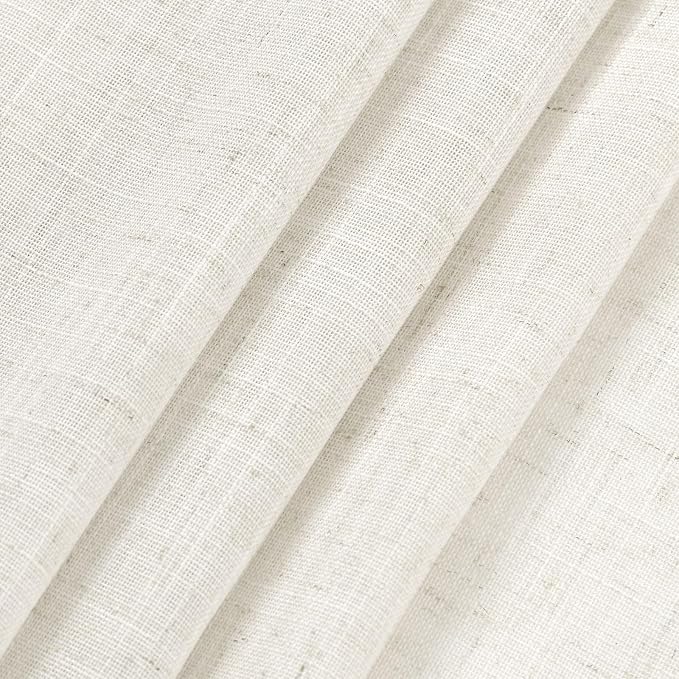 Cream Linen Back Tab Curtains 63 Inch Length for Living Room 2 Panel Set Neutral Modern Farmhouse Window Curtain Privacy Semi Sheer Linen Drapes Rustic Pinch Pleated Look Curtain Natural Ivory