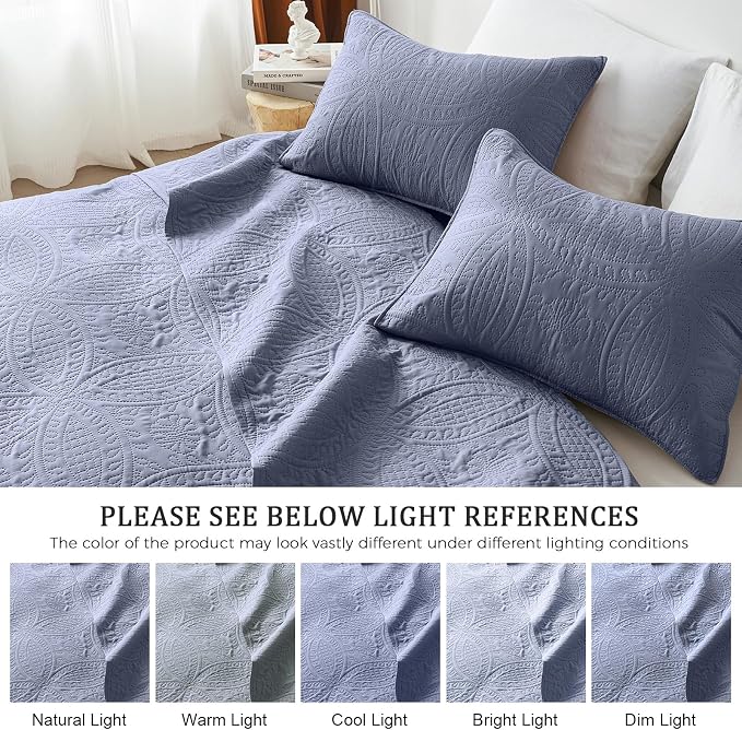 akkialla 118"x106" Bluish Grey California King Quilt Set, Oversized Floor-Length Bedspread, Modern Coin Pattern Microfiber Coverlet, 3-Piece All Season Bedding with 2 Pillow Shams