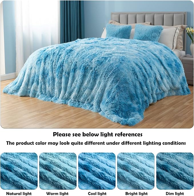 GONAAP Fuzzy Faux Fur Throw Blanket for Couch, Tie-dye Ocean Blue, 50"x60" | Warm Cozy Plush Shaggy Decorative Reversible Thick Non-Heated Fleece Blanket for Sofa Bed, Gift for Women Men, All Season Use