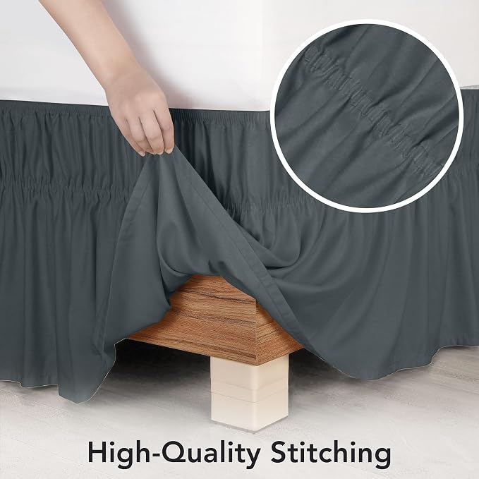 Utopia Bedding King Elastic Bed Ruffle - Easy Wrap Around Ruffle - Microfiber Bed Skirt with Adjustable Elastic Belt 16 Inch Tailored Drop - Hotel Quality Bedskirt, Fade Resistant (King, Grey) | No Mattress Lifting, Stay-Put Design, Adjustable Buckle &...