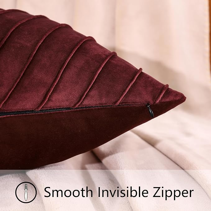 Velvet Throw Pillow Covers 22x22 inch Pack of 2 Gold Decor Burgundy